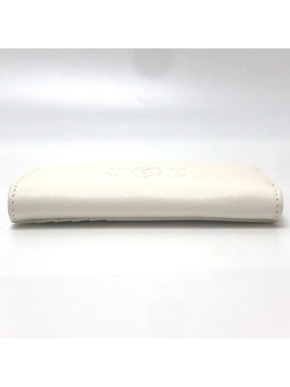Chanel Card Case CC Logo Wallet Coin Purse Caviar Leather White
